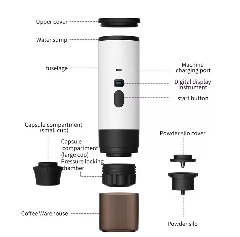 Cafetière électrique Portable 3 en 1, moulin à café à capsules